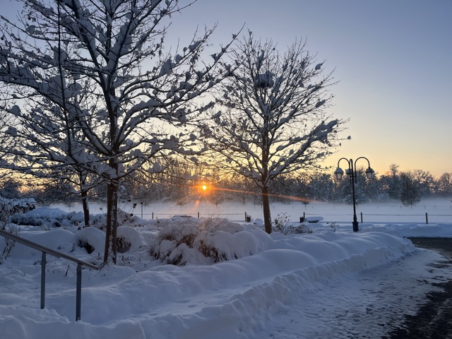 Blick auf den Reitplatz im Winter